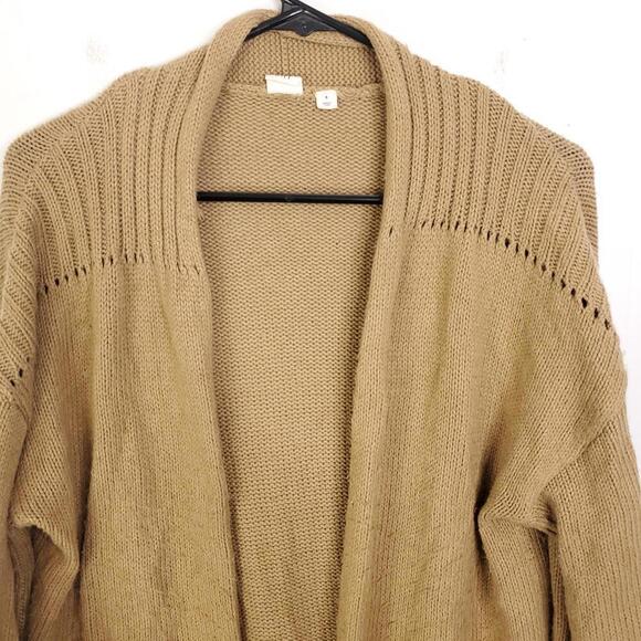 Gap Sweater Womens Small Longline Split Hem Pointelle Camel Hair Alpaca Blend - Picture 3 of 8